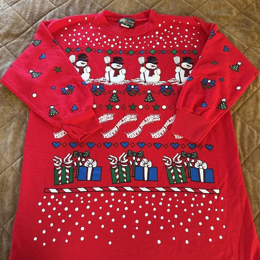 Vintage Starlit Nights Long Sleeve Christmas  Sleep Shirt Nightgown One Size - Picture 2 of 6